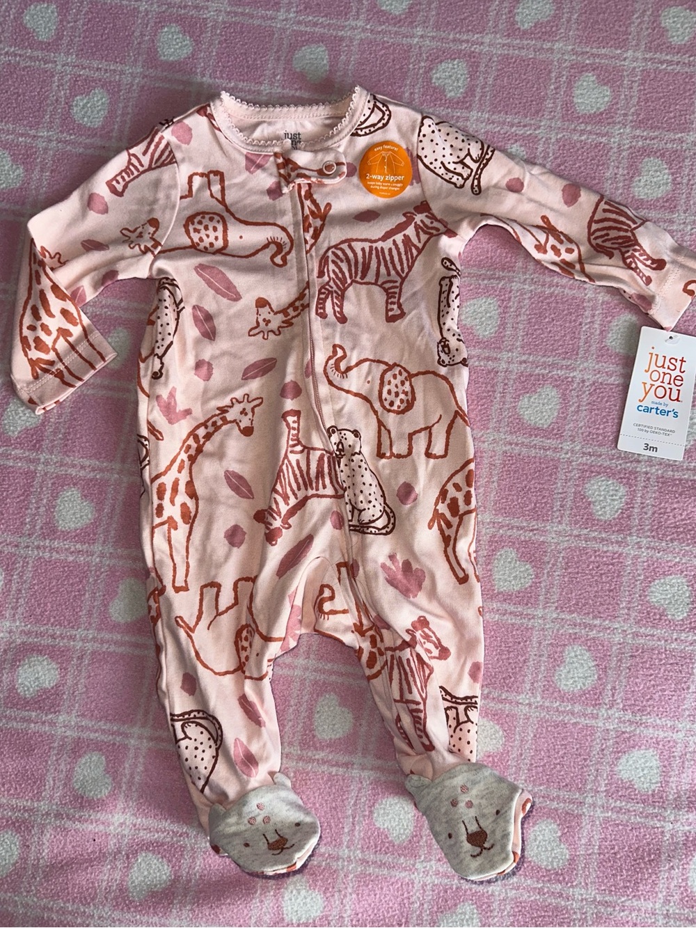 Carter's Pink Safari Animal Print Footed One-Piece